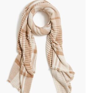 NEW J.Crew Tan & White Large Marled Raw Edge Soft Knit Reversible Scarf One Size